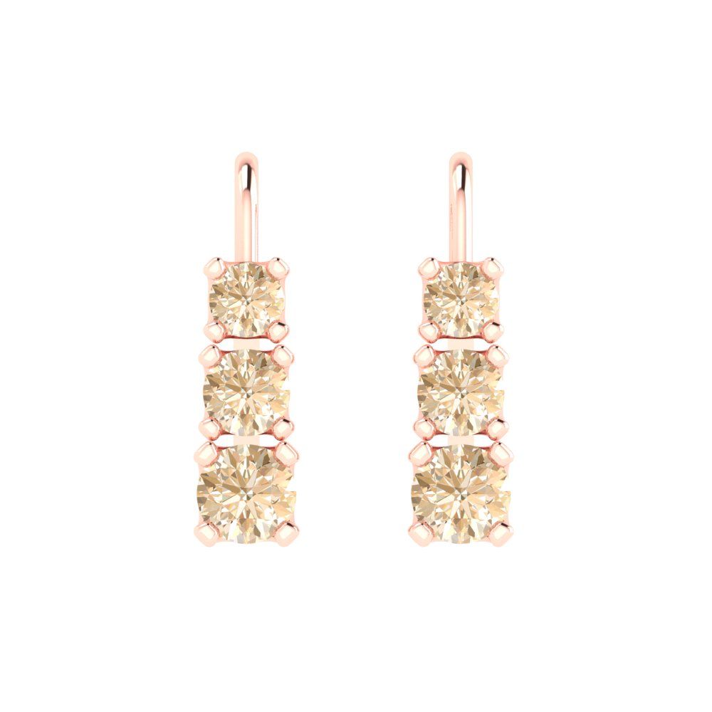 1.06 ctw Morganite Drop Dangle Earrings | 4mm Round Cut White Gold Lever Back | February Birthstone