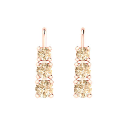 1.06 ctw Morganite Drop Dangle Earrings | 4mm Round Cut White Gold Lever Back | February Birthstone