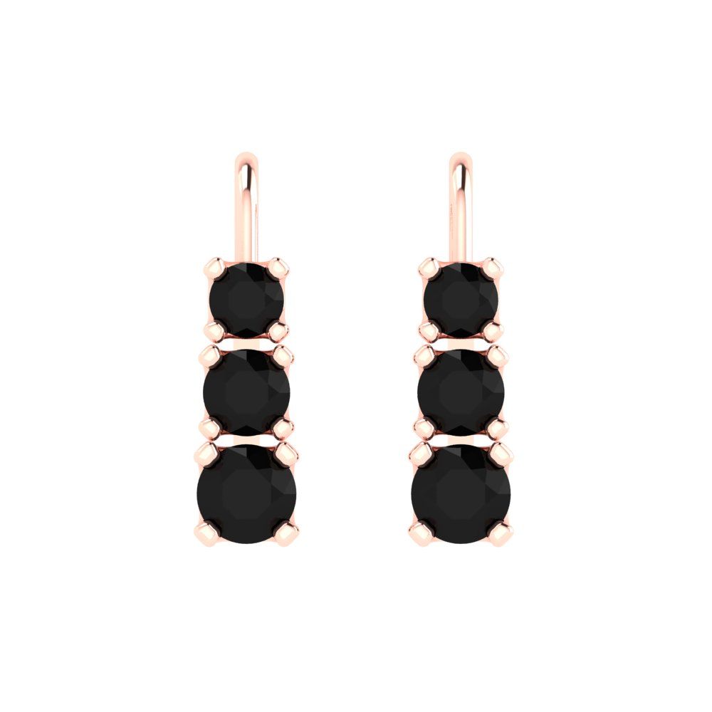 1.06 ctw Onyx Drop Dangle Earrings | 4mm Round Cut White Gold Lever Back | July Birthstone