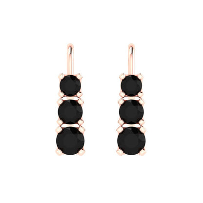 1.06 ctw Onyx Drop Dangle Earrings | 4mm Round Cut White Gold Lever Back | July Birthstone