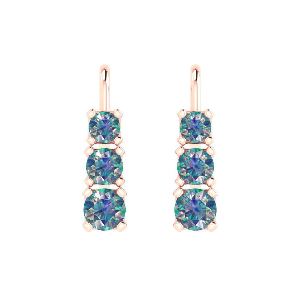 1.06 ctw Blue Moissanite Drop Dangle Earrings | 4mm Round Cut White Gold Lever Back | April Birthstone