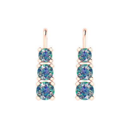 1.06 ctw Blue Moissanite Drop Dangle Earrings | 4mm Round Cut White Gold Lever Back | April Birthstone