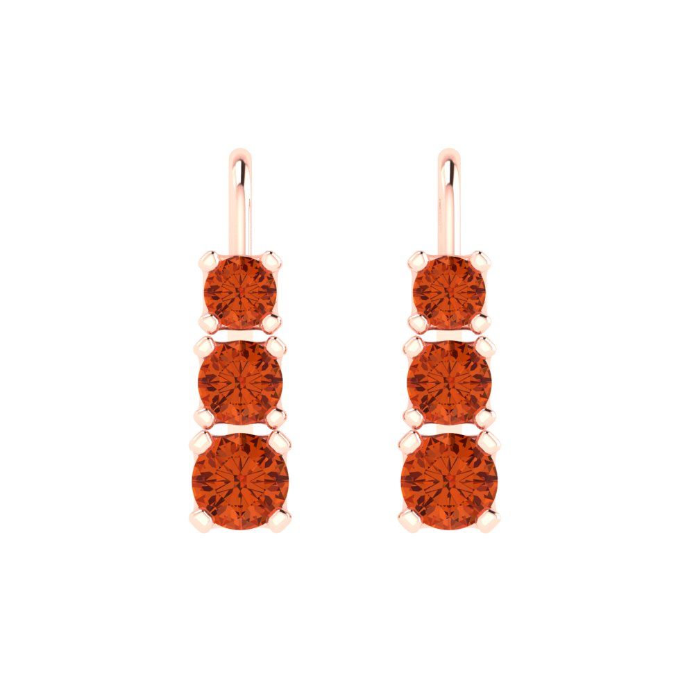 1.06 ctw Red Zirconia Drop Dangle Earrings | 4mm Round Cut White Gold Lever Back | April Birthstone