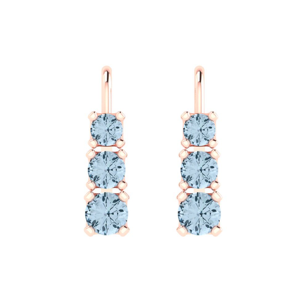 1.06 ctw Blue Zirconia Drop Dangle Earrings | 4mm Round Cut White Gold Lever Back | April Birthstone