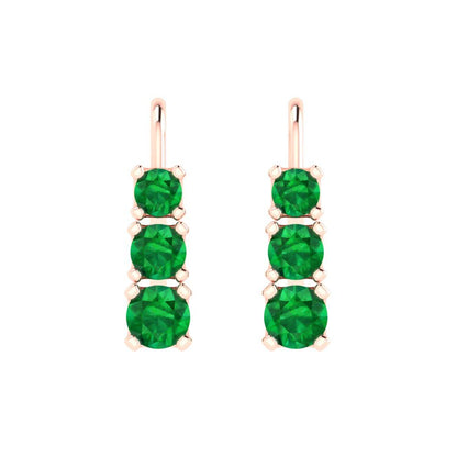 1.06 ctw Emerald Drop Dangle Earrings | 4mm Round Cut White Gold Lever Back | May Birthstone