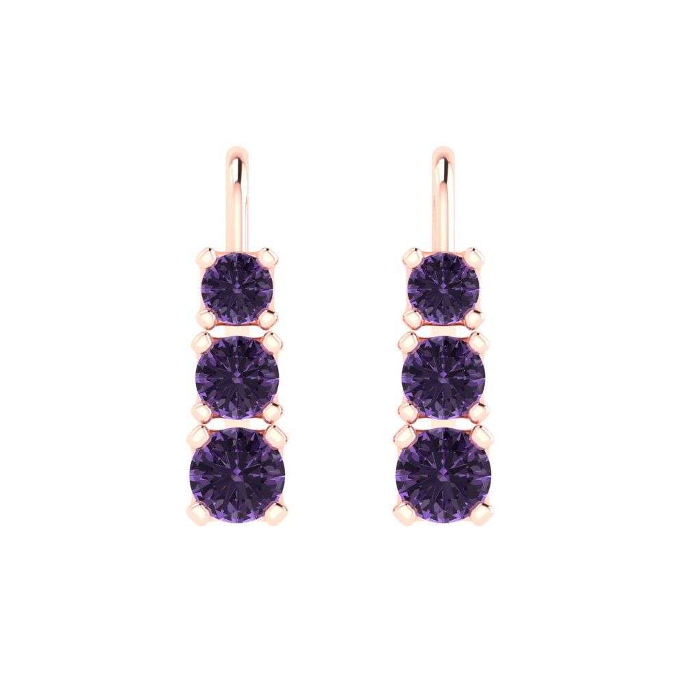 1.06 ctw Alexandrite Drop Dangle Earrings | 4mm Round Cut White Gold Lever Back | June Birthstone
