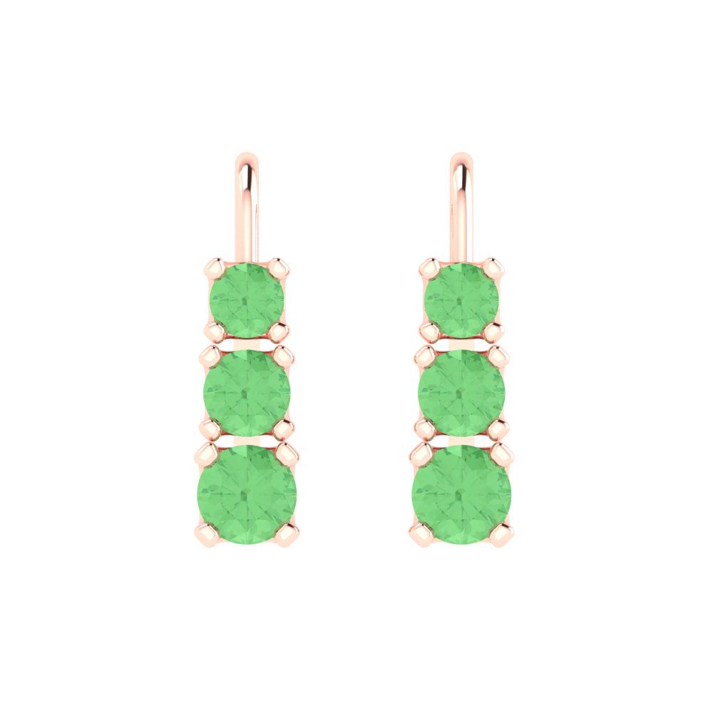 1.06 ctw Green Zirconia Drop Dangle Earrings | 4mm Round Cut White Gold Lever Back | April Birthstone