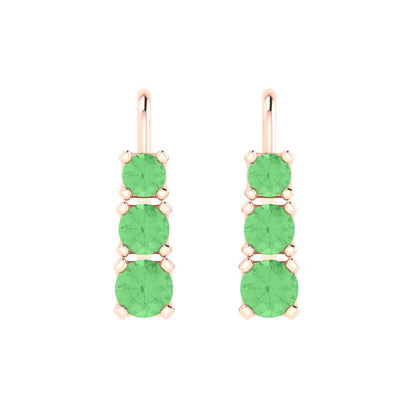 1.06 ctw Green Zirconia Drop Dangle Earrings | 4mm Round Cut White Gold Lever Back | April Birthstone