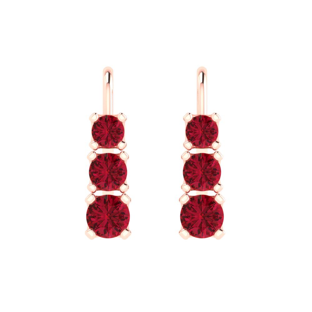 1.06 ctw Pink Tourmaline Drop Dangle Earrings | 4mm Round Cut White Gold Lever Back | April Birthstone