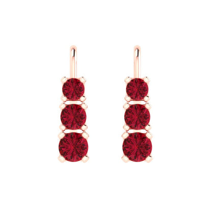 1.06 ctw Pink Tourmaline Drop Dangle Earrings | 4mm Round Cut White Gold Lever Back | April Birthstone