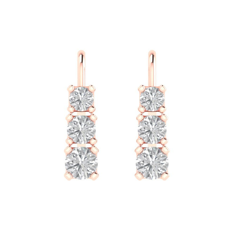 2.26 ct Brilliant Round Cut Drop Dangle Natural Diamond Stone Clarity SI1-2 Color G-H Rose Gold Earrings Lever Back