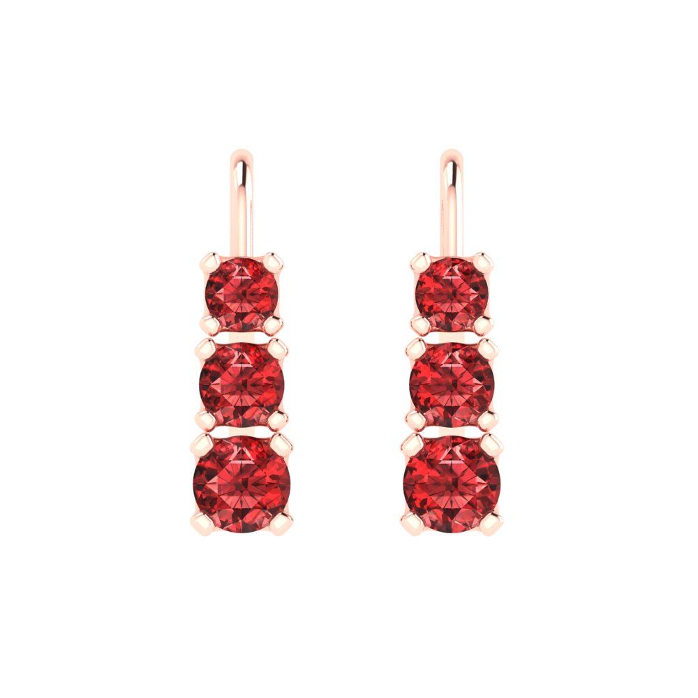 1.06 ctw Garnet Drop Dangle Earrings | 4mm Round Cut White Gold Lever Back | January Birthstone