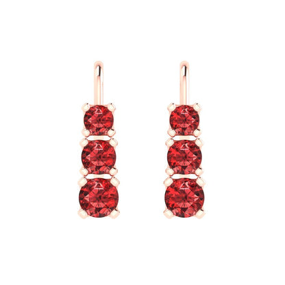 1.06 ctw Garnet Drop Dangle Earrings | 4mm Round Cut White Gold Lever Back | January Birthstone