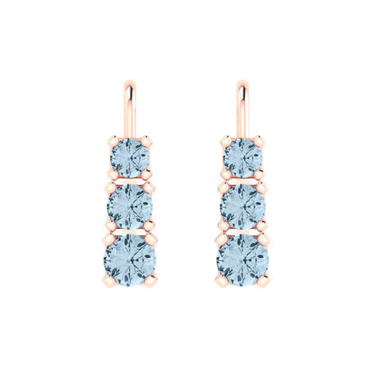 1.06 ctw Sky Blue Topaz Drop Dangle Earrings | 4mm Round Cut White Gold Lever Back | December Birthstone