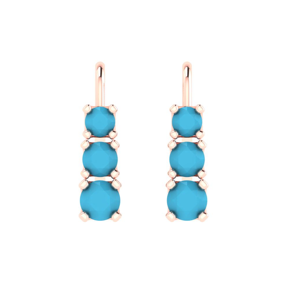 1.06 ctw Turquoise Drop Dangle Earrings | 4mm Round Cut White Gold Lever Back | December Birthstone