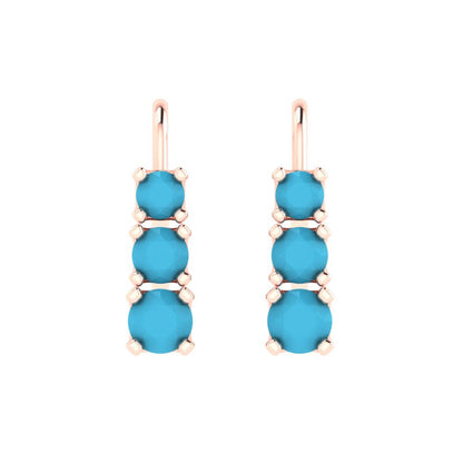 1.06 ctw Turquoise Drop Dangle Earrings | 4mm Round Cut White Gold Lever Back | December Birthstone