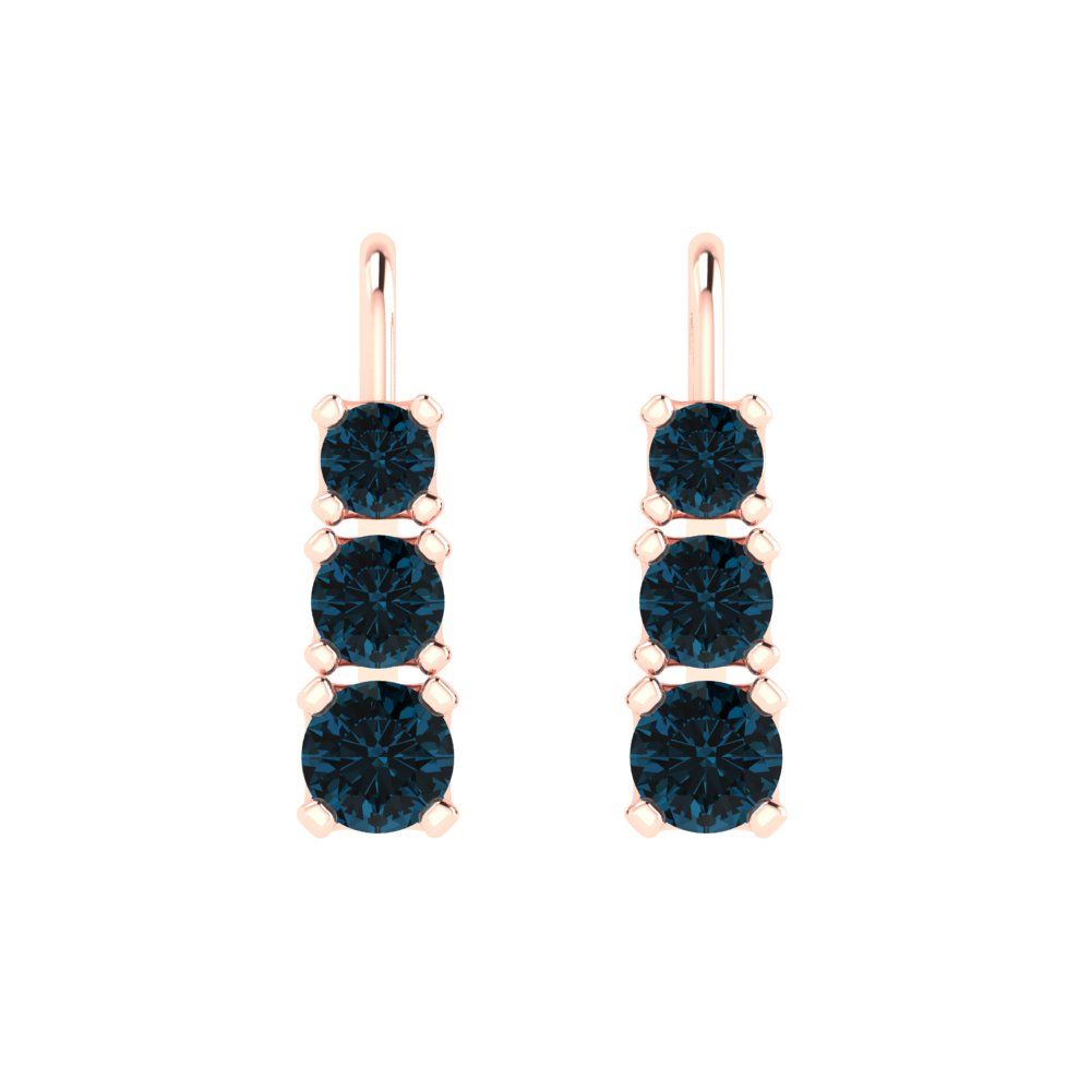1.06 ctw London Blue Topaz Drop Dangle Earrings | 4mm Round Cut White Gold Lever Back | December Birthstone