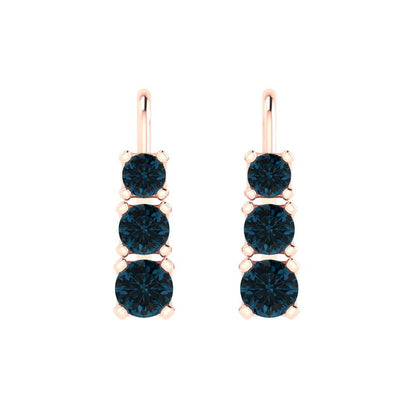 1.06 ctw London Blue Topaz Drop Dangle Earrings | 4mm Round Cut White Gold Lever Back | December Birthstone