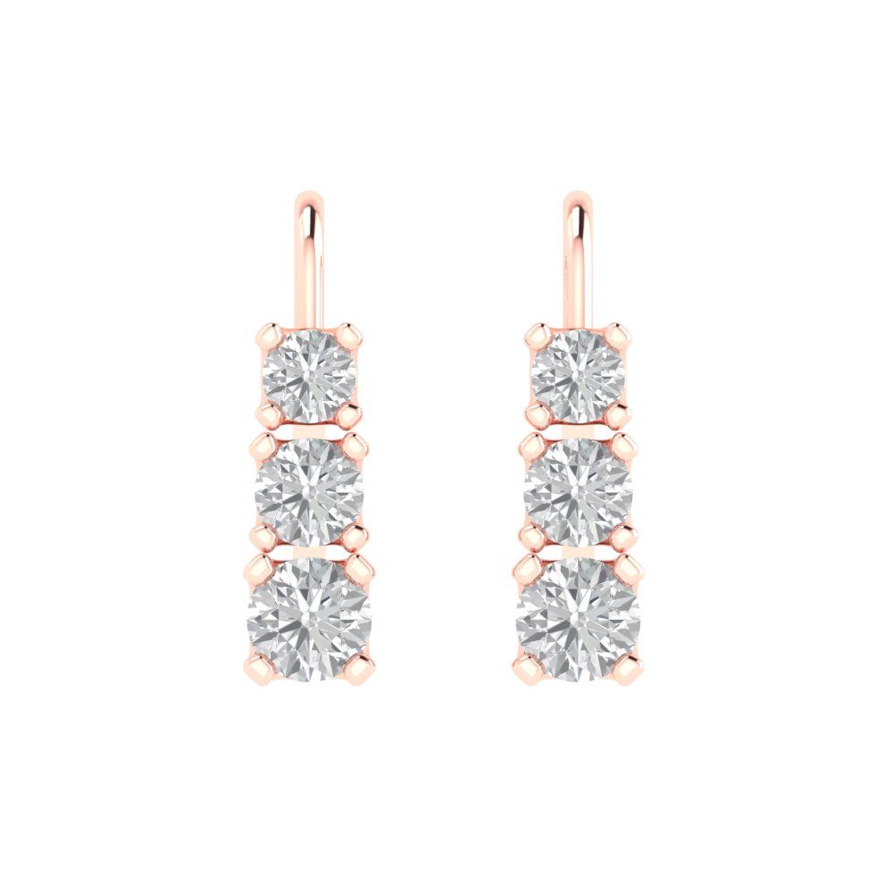 1.06 ctw White Sapphire Drop Dangle Earrings | 4mm Round Cut White Gold Lever Back | April Birthstone