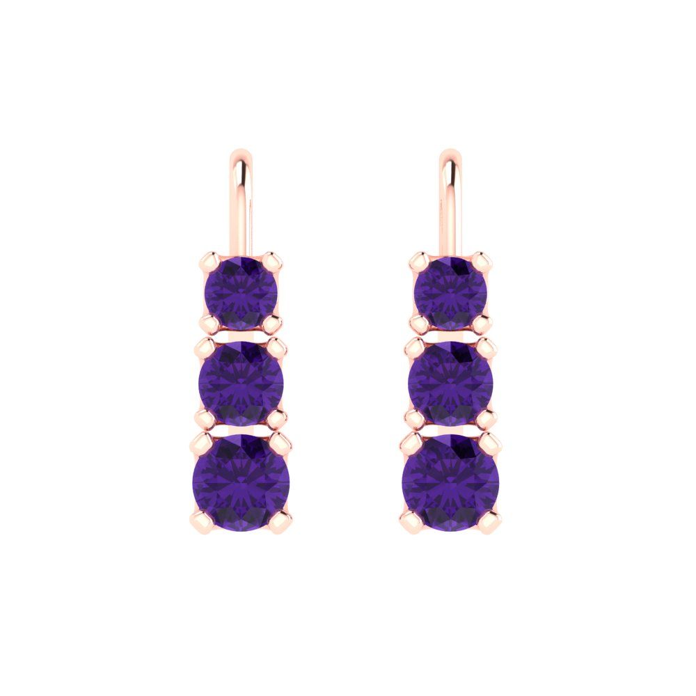 1.06cttw Amethyst Gold-Plated 925 Silver Lever Back Drop Dangle Earrings