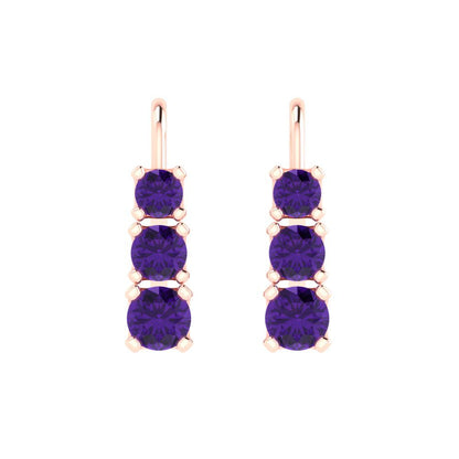 1.06cttw Amethyst Gold-Plated 925 Silver Lever Back Drop Dangle Earrings