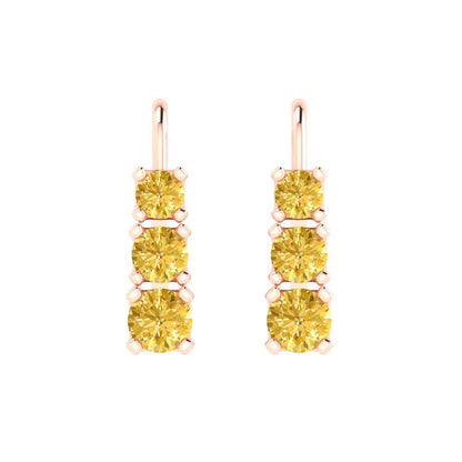 1.06 ctw Citrine Drop Dangle Earrings | 4mm Round Cut White Gold Lever Back | November Birthstone