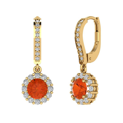 2.235 ctw Red Zirconia Drop Dangle Earrings | 6mm Round Cut White Gold Lever Back | April Birthstone