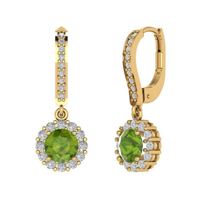 2.235 ctw Peridot Drop Dangle Earrings | 6mm Round Cut White Gold Lever Back | August Birthstone