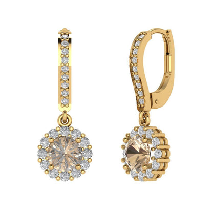 2.235 ctw Yellow Moissanite Drop Dangle Earrings | 6mm Round Cut White Gold Lever Back | April Birthstone