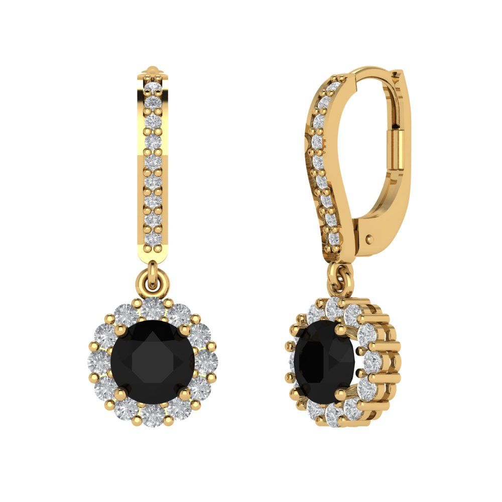 2.235 ctw Onyx Drop Dangle Earrings | 6mm Round Cut White Gold Lever Back | July Birthstone