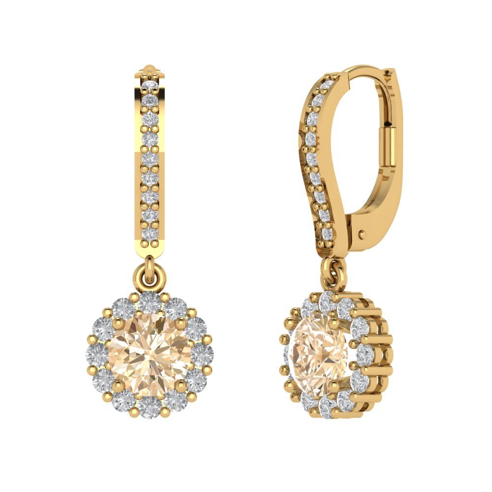 2.235 ctw Morganite Drop Dangle Earrings | 6mm Round Cut White Gold Lever Back | February Birthstone