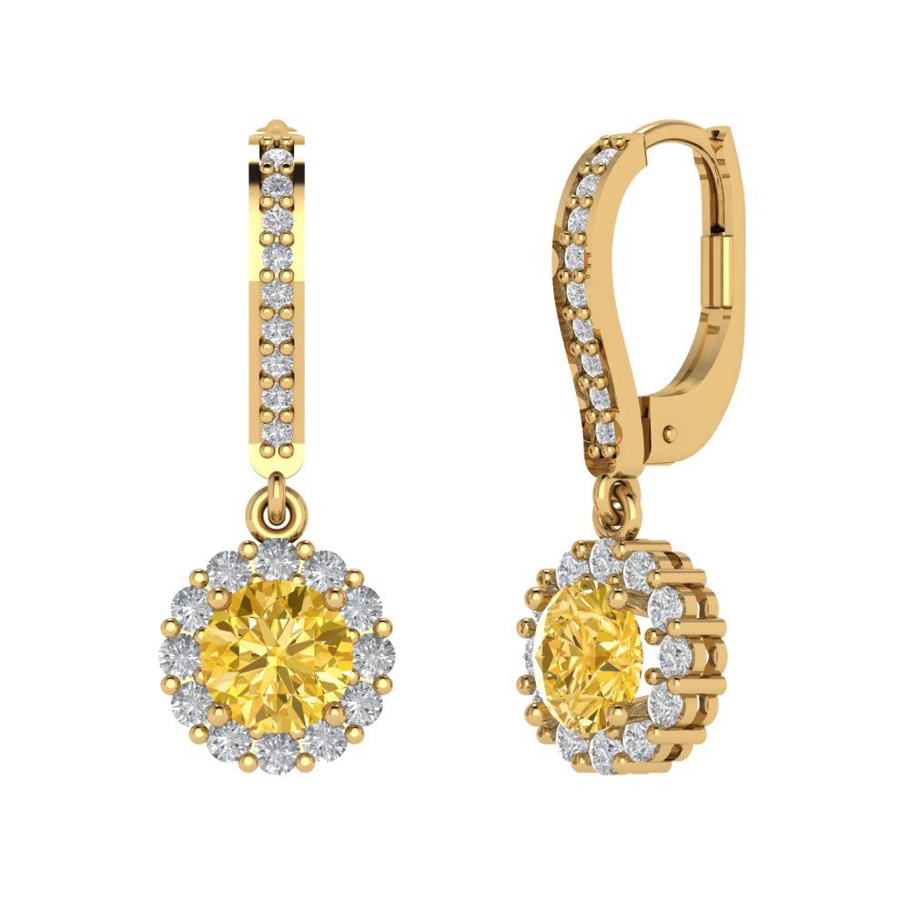 2.235 ctw Citrine Drop Dangle Earrings | 6mm Round Cut White Gold Lever Back | November Birthstone
