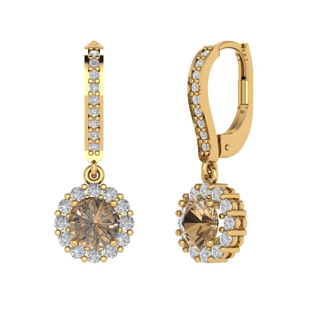 2.235 ctw Champagne Drop Dangle Earrings | 6mm Round Cut White Gold Lever Back | April Birthstone