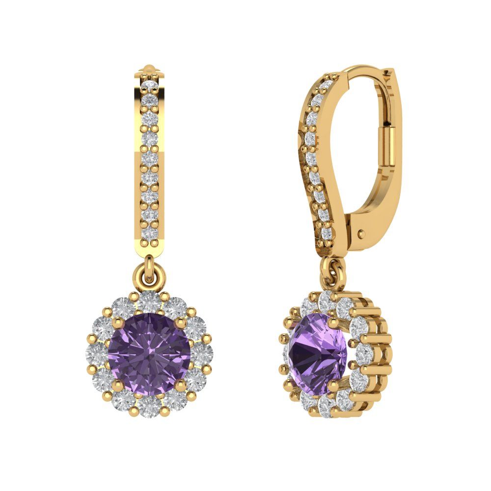 2.235 ctw Alexandrite Drop Dangle Earrings | 6mm Round Cut White Gold Lever Back | June Birthstone