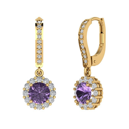 2.235 ctw Alexandrite Drop Dangle Earrings | 6mm Round Cut White Gold Lever Back | June Birthstone