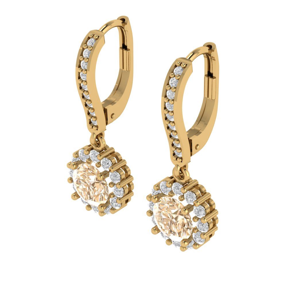 2.235 ctw Morganite Drop Dangle Earrings | 6mm Round Cut White Gold Lever Back | February Birthstone