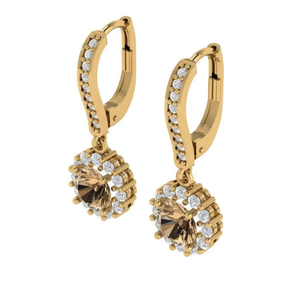 2.235 ctw Champagne Drop Dangle Earrings | 6mm Round Cut White Gold Lever Back | April Birthstone