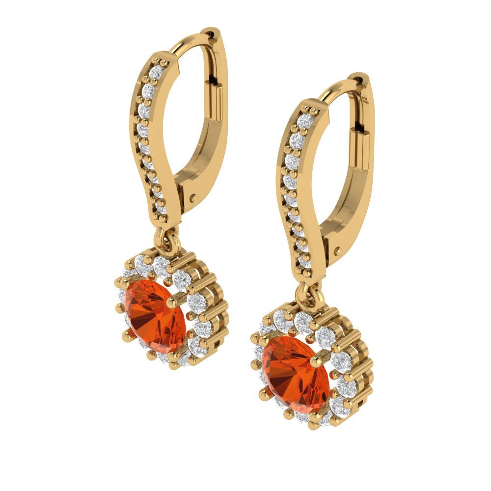 2.235 ctw Red Zirconia Drop Dangle Earrings | 6mm Round Cut White Gold Lever Back | April Birthstone