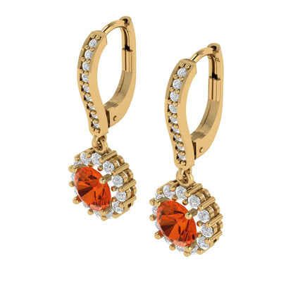 2.235 ctw Red Zirconia Drop Dangle Earrings | 6mm Round Cut White Gold Lever Back | April Birthstone