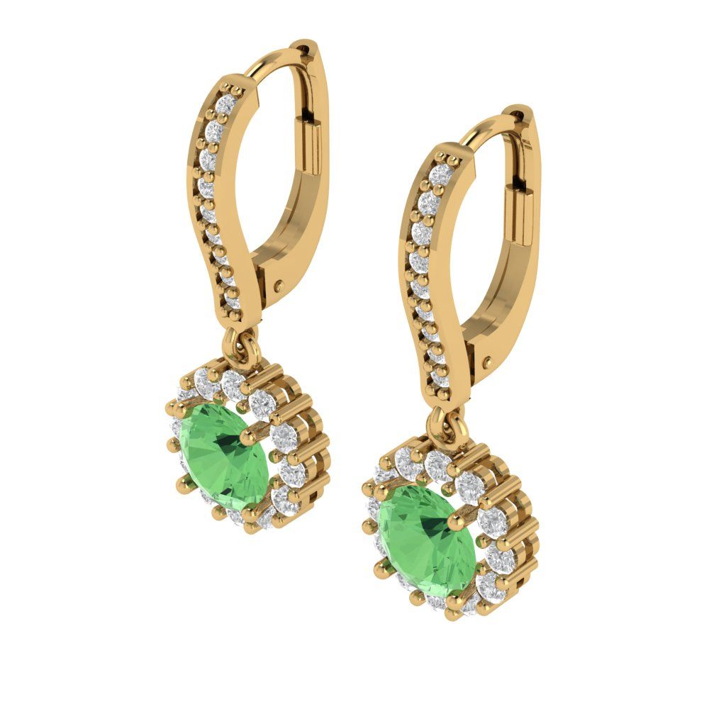 2.235 ctw Green Zirconia Drop Dangle Earrings | 6mm Round Cut White Gold Lever Back | April Birthstone