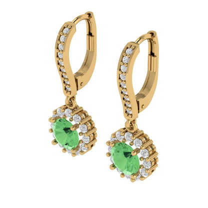 2.235 ctw Green Zirconia Drop Dangle Earrings | 6mm Round Cut White Gold Lever Back | April Birthstone
