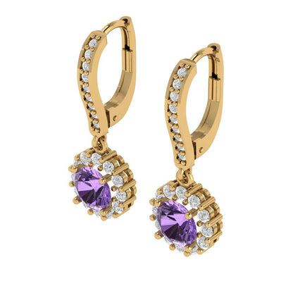 2.235 ctw Alexandrite Drop Dangle Earrings | 6mm Round Cut White Gold Lever Back | June Birthstone