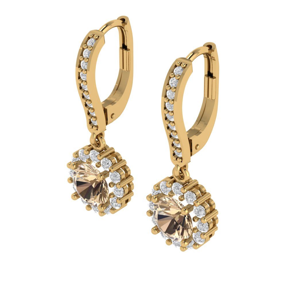 2.235 ctw Yellow Moissanite Drop Dangle Earrings | 6mm Round Cut White Gold Lever Back | April Birthstone
