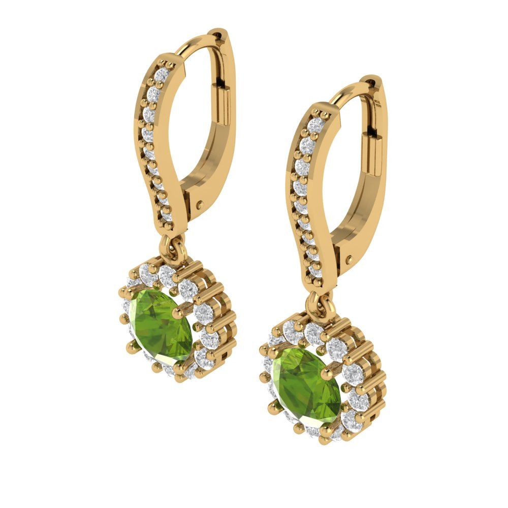 2.235 ctw Peridot Drop Dangle Earrings | 6mm Round Cut White Gold Lever Back | August Birthstone