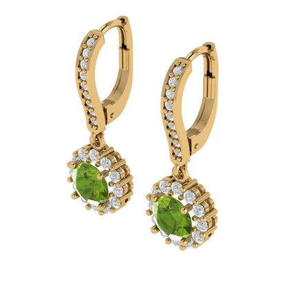 2.235 ctw Peridot Drop Dangle Earrings | 6mm Round Cut White Gold Lever Back | August Birthstone