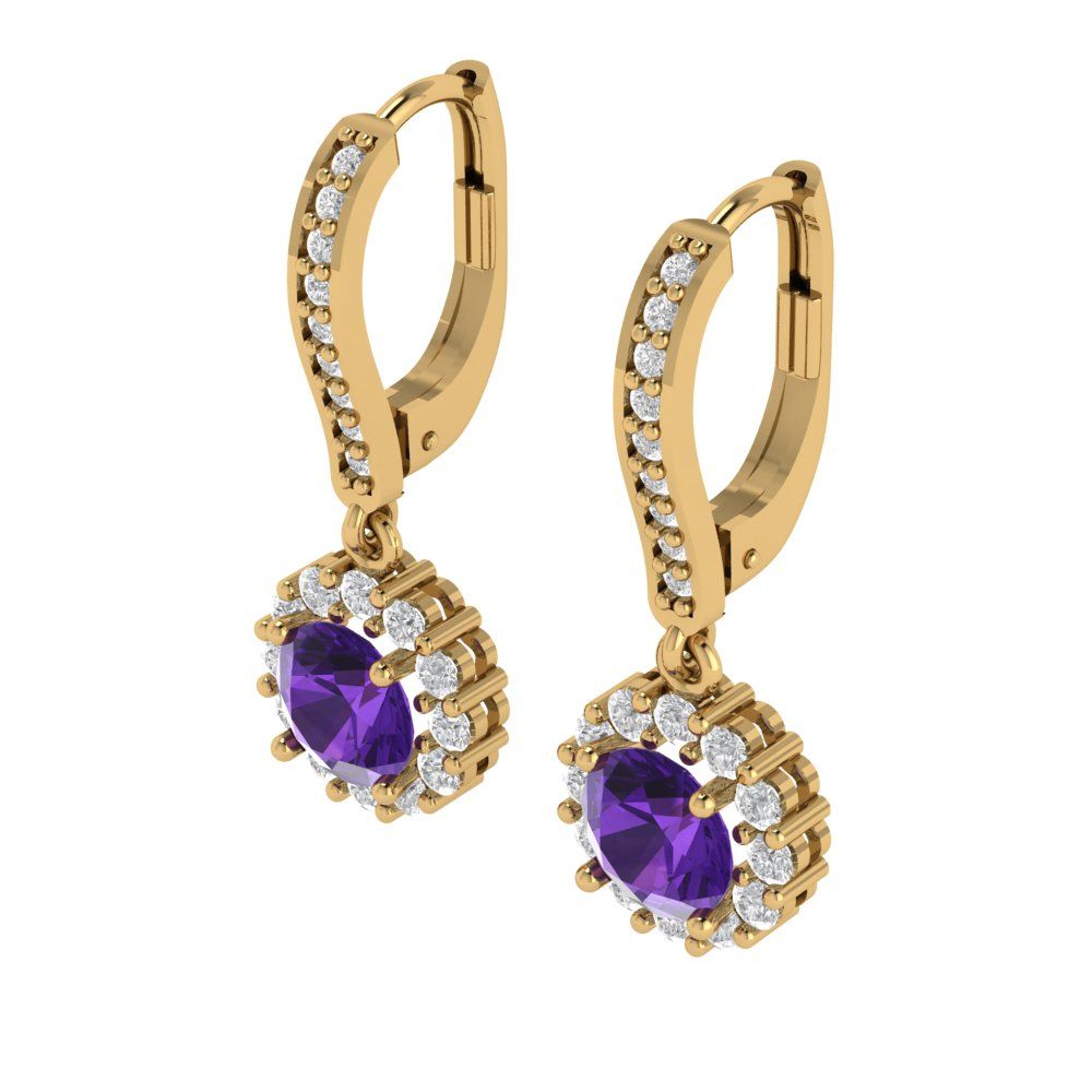 2.235 ctw Amethyst Drop Dangle Earrings | 6mm Round Cut White Gold Lever Back | February Birthstone