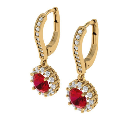 2.235 ctw Pink Tourmaline Drop Dangle Earrings | 6mm Round Cut White Gold Lever Back | April Birthstone