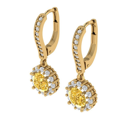 2.235 ctw Citrine Drop Dangle Earrings | 6mm Round Cut White Gold Lever Back | November Birthstone