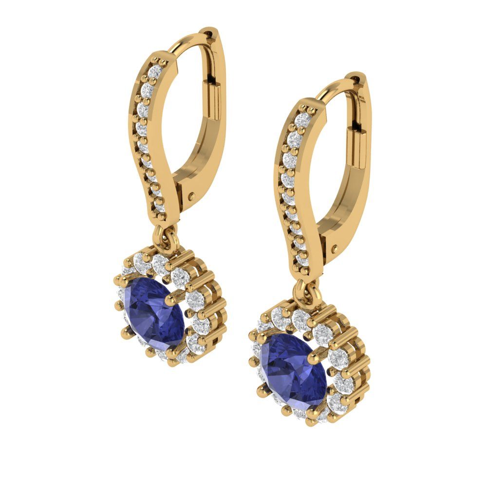 2.235 ctw Tanzanite Drop Dangle Earrings | 6mm Round Cut White Gold Lever Back | December Birthstone
