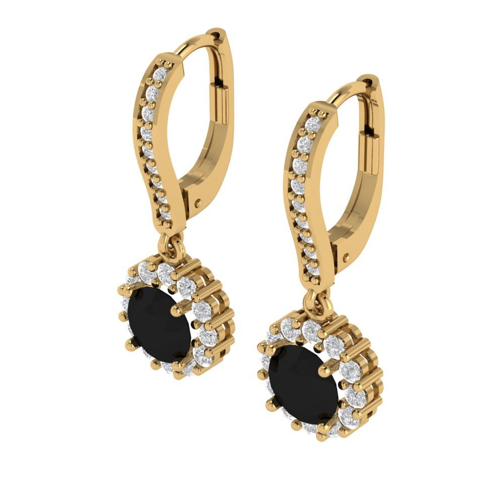 2.235 ctw Onyx Drop Dangle Earrings | 6mm Round Cut White Gold Lever Back | July Birthstone